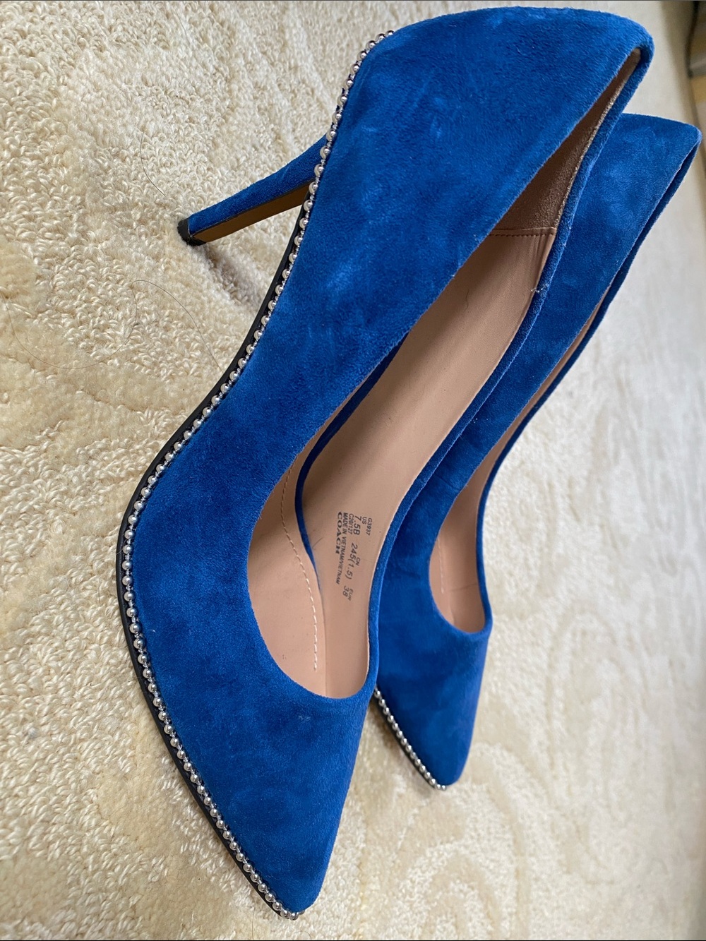 COACH Blue Suede Pointed-Toe Pumps with Studded Trim. BRAND NEW, never worn - Picture 2 of 4